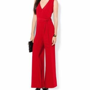 Lauren Ralph Lauren Women’s Jumpsuit Red Wide Leg Belted Formal Stretch Size PM